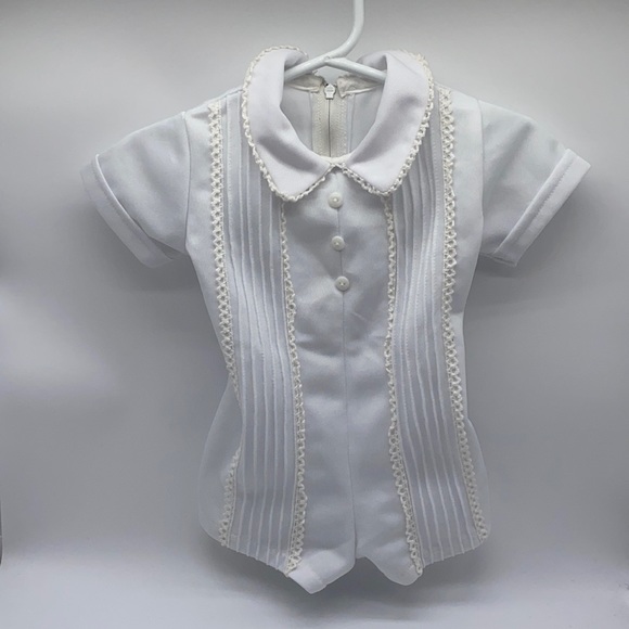 1970s Infant Boys Summer Romper White Vintage Retro Fashion Movie Wardrobe 3-6M - Picture 1 of 11